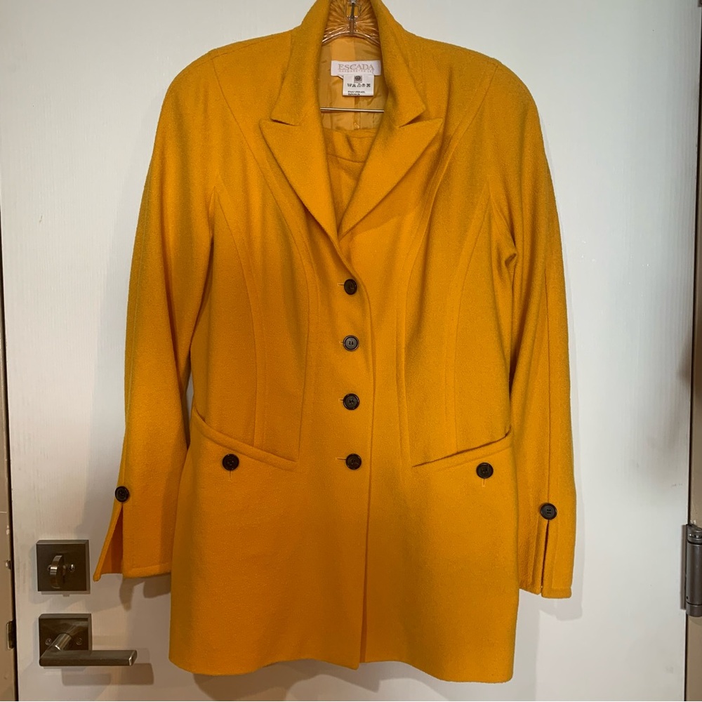Y2K Escada NWT 2pc. Wool Blend Marigold Yellow Women's 40 Suit. Jacket & Skirt
